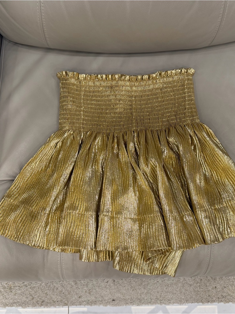 Shimmery Gold Pleated Waistband Mini Skirt
